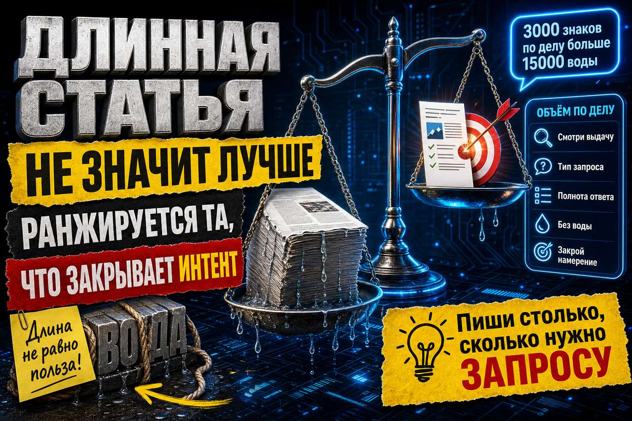 Длинная статья не ранжируется лучше короткой — ранжируется та, что закрывает интент