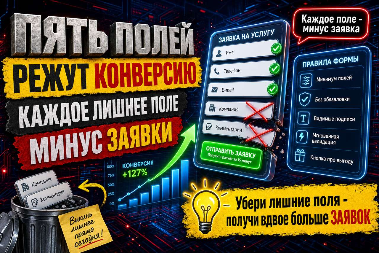 Форма заявки на пять полей режет конверсию вдвое — проверено на замерах