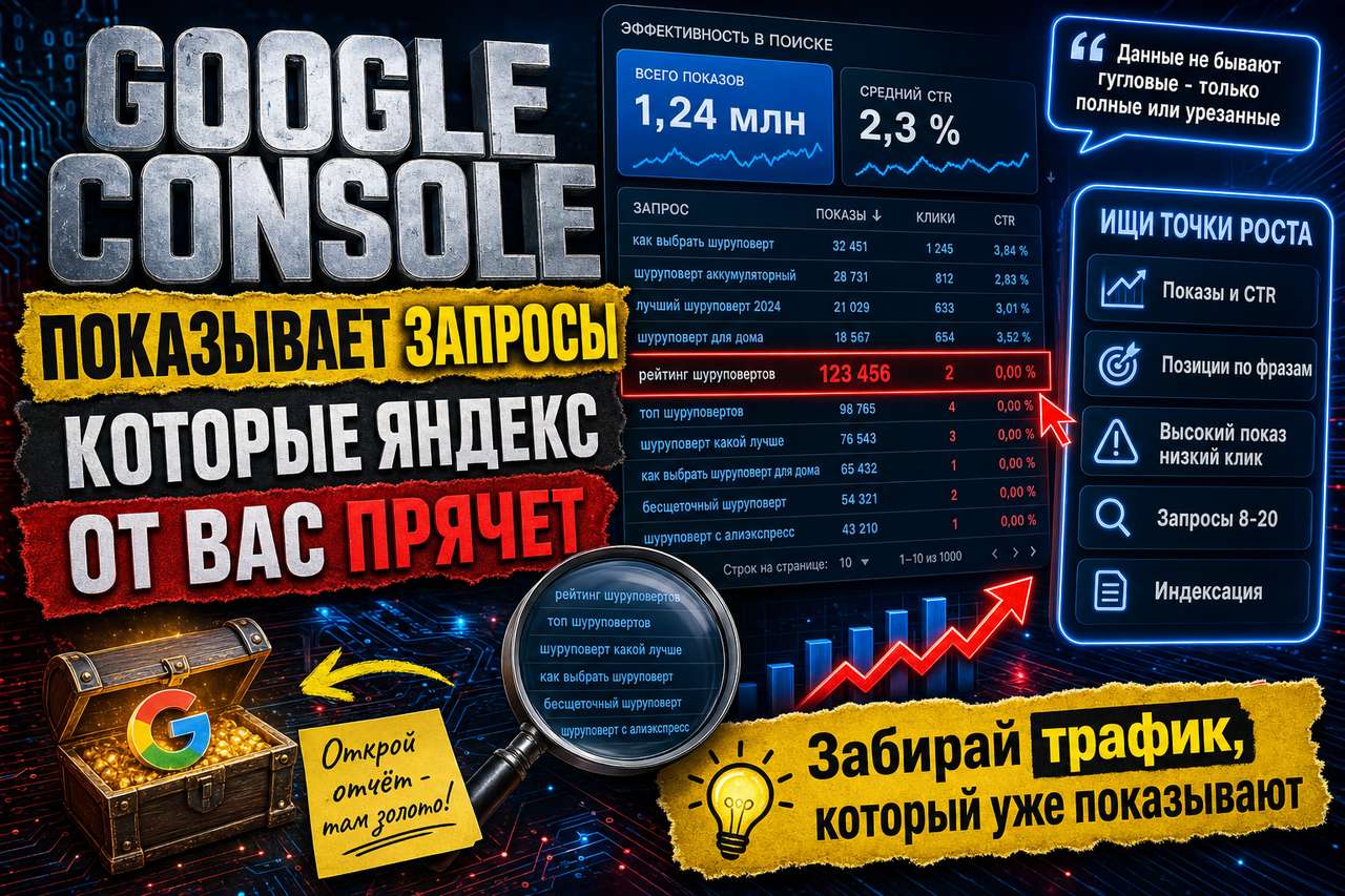 Google Search Console показывает запросы, которые Яндекс от вас прячет