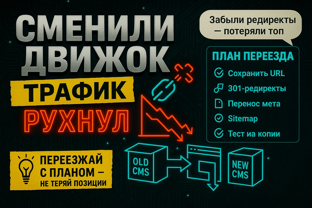 Сменили движок — и трафик рухнул вдвое: как переехать на новую CMS без потери позиций