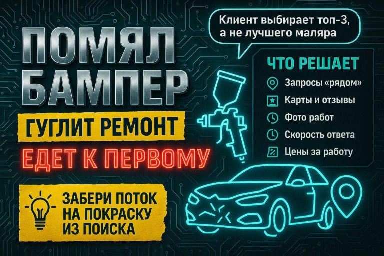 Помял бампер — и гуглит «кузовной ремонт рядом»: кто первый в выдаче, тот и красит