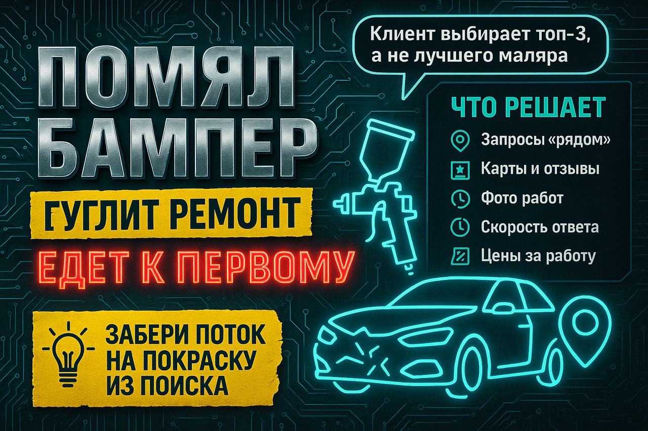Помял бампер — и гуглит «кузовной ремонт рядом»: кто первый в выдаче, тот и красит