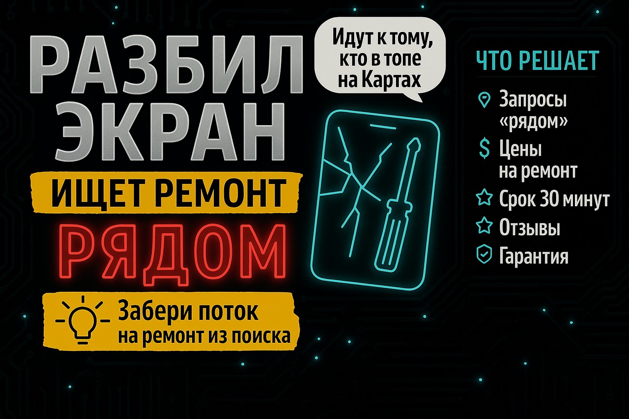 «Разбил экран» — ищут ремонт телефона рядом и идут к тому, кто в топе