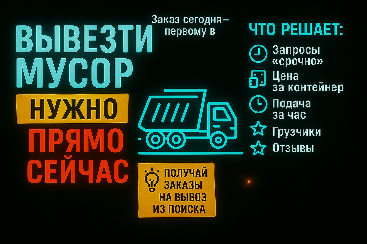 «Вывезти мусор после ремонта» — заказ прямо сейчас, выигрывает первый в выдаче