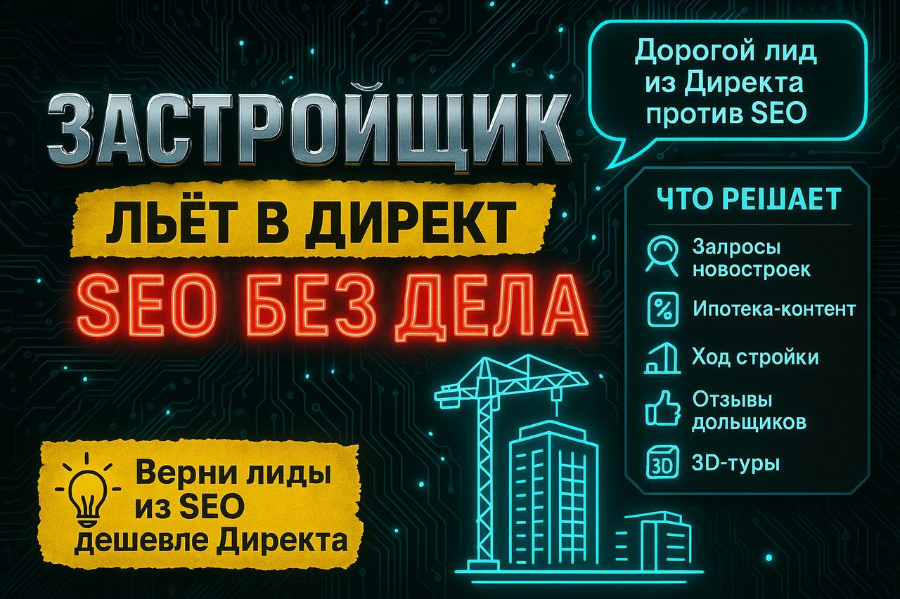 Застройщик сливает миллионы на Директ, а SEO по новостройкам простаивает