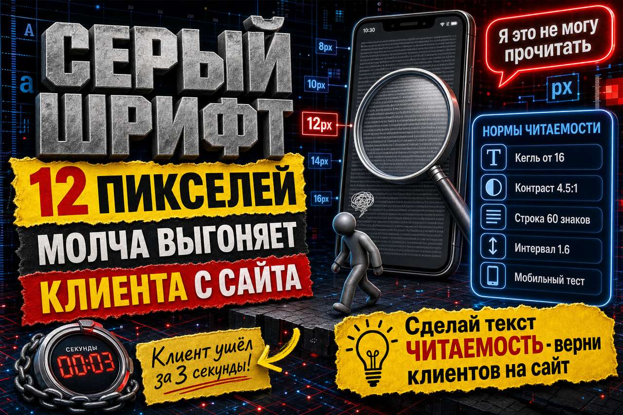 «Серый шрифт 12 пикселей: как дизайн молча выгоняет клиента с сайта»