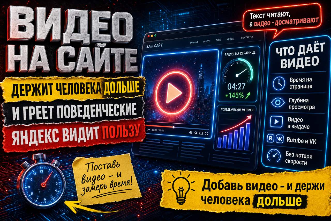 Видео на странице держит человека дольше и говорит Яндексу, что вы полезны