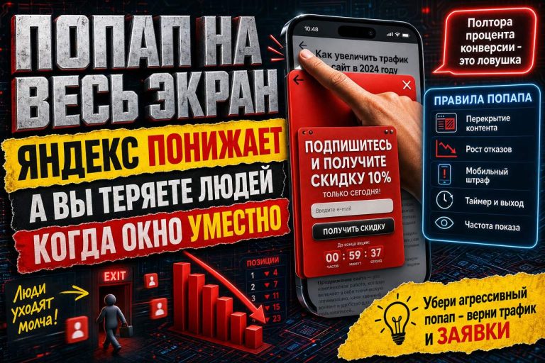 Всплывающее окно на весь экран: Яндекс за него понижает, а вы теряете людей