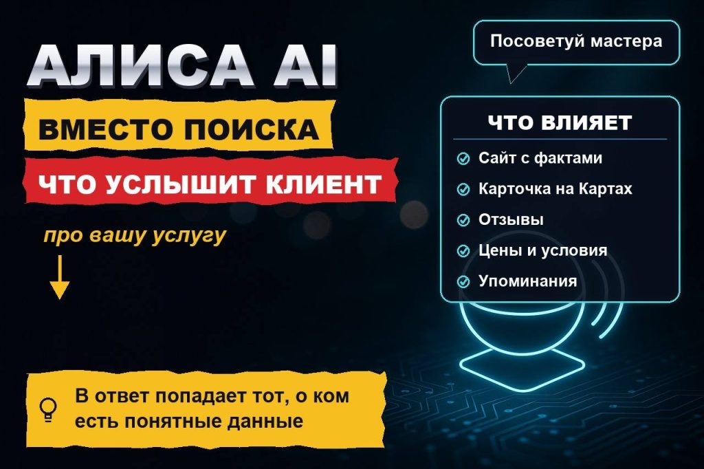 Алиса AI вместо поиска: что услышит клиент, когда спросит про вашу услугу, и как попасть в этот ответ