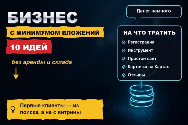 Бизнес с минимальными вложениями: 10 идей, где первые клиенты приходят из поиска, а не с витрины