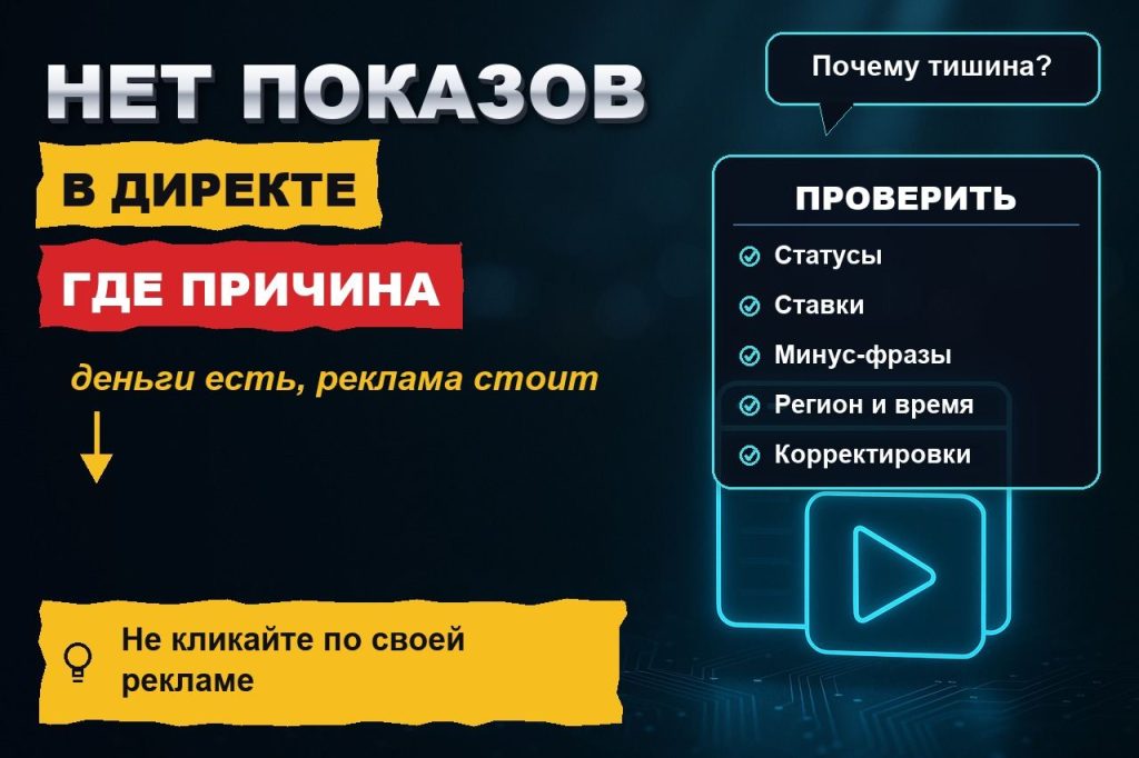 Нет показов в Директе: кампания запущена, деньги на счету, а реклама не крутится — где искать причину