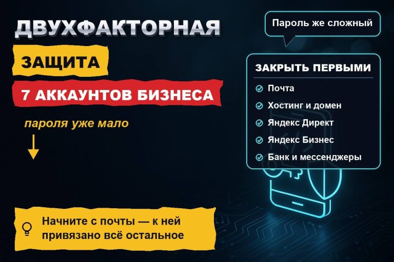 Двухфакторная аутентификация для бизнеса: какие 7 аккаунтов закрыть первыми — от почты до Директа и хостинга