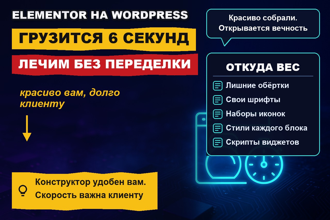 Elementor и SEO: почему сайт на конструкторе грузится шесть секунд и как это чинить