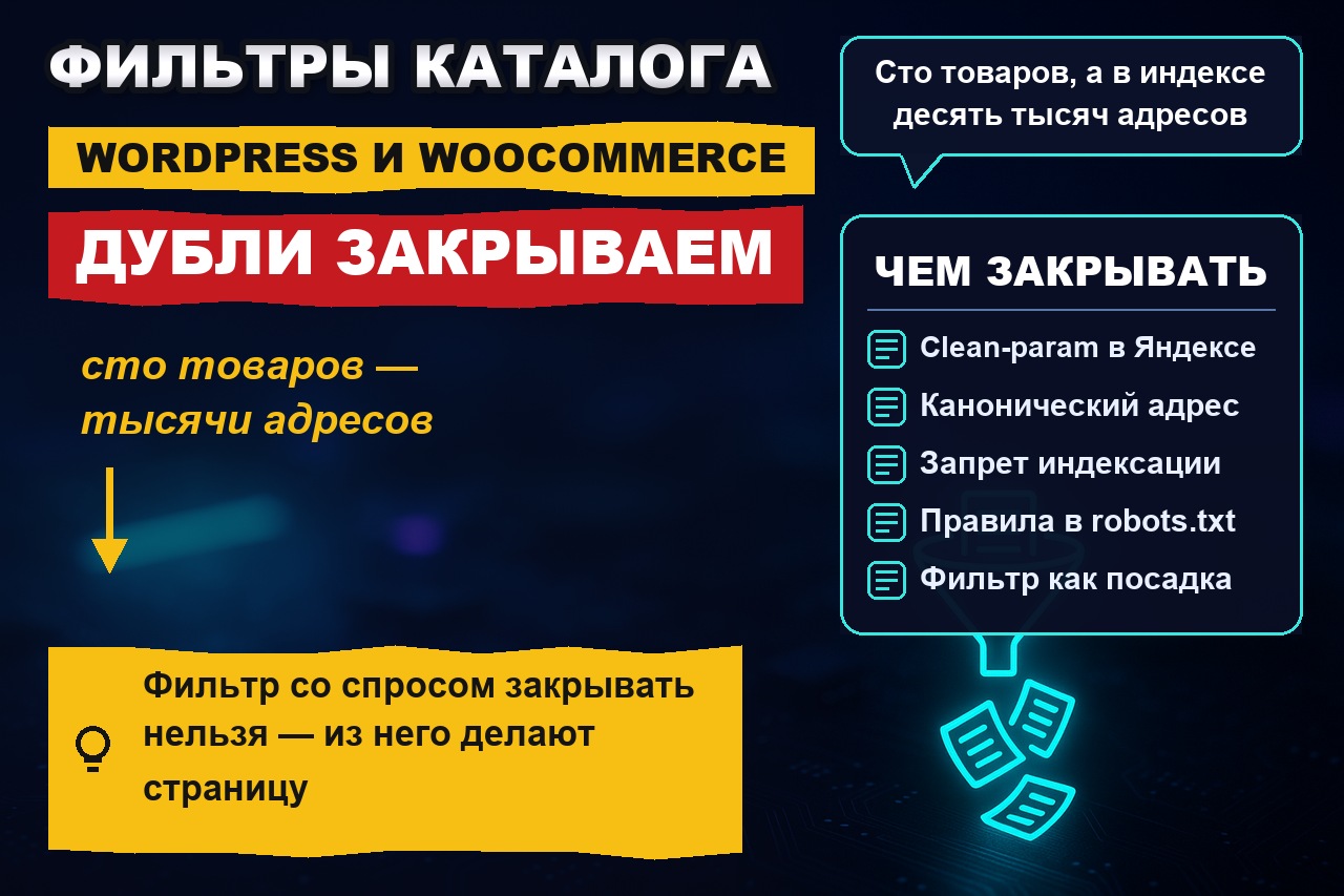 Фильтры и сортировки WooCommerce плодят дубли: как закрыть, не потеряв трафик