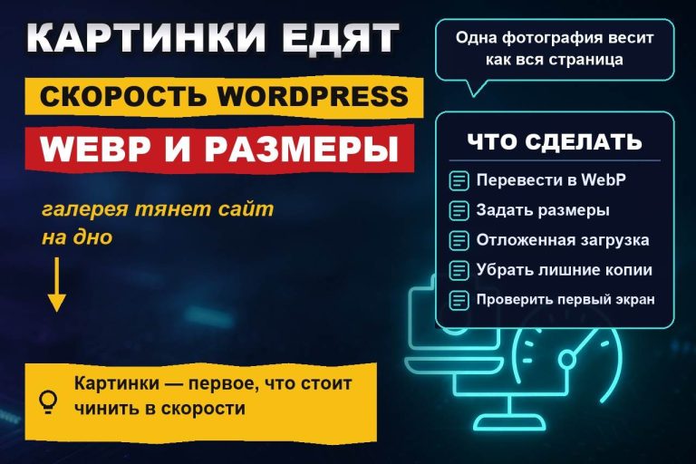 Картинки съедают скорость WordPress: WebP, размеры и отложенная загрузка