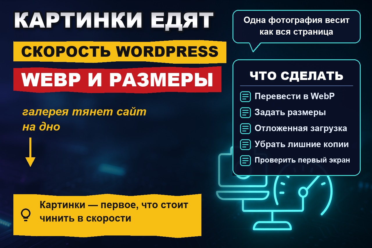 Картинки съедают скорость WordPress: WebP, размеры и отложенная загрузка