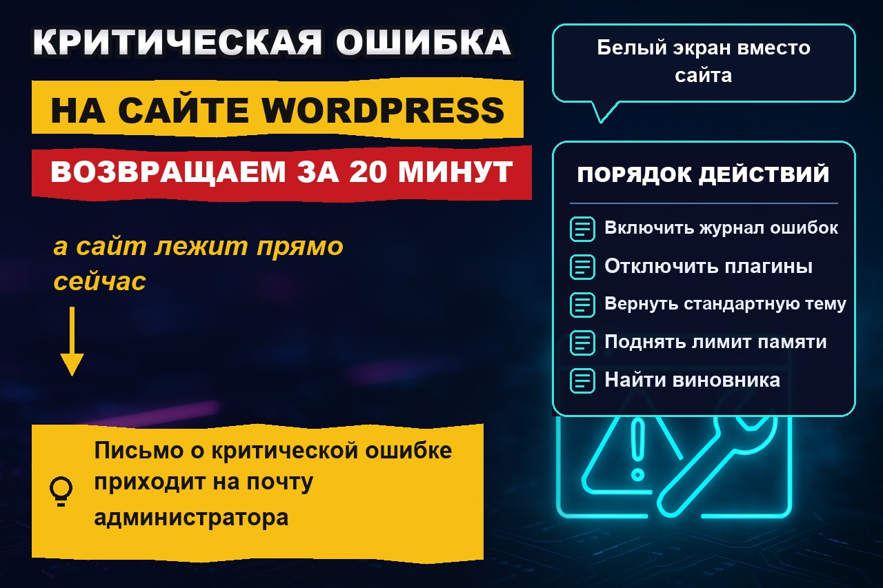 «На сайте произошла критическая ошибка» в WordPress: как вернуть сайт за 20 минут