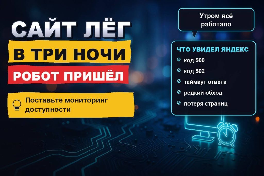 Сайт недоступен ночью: вы узнали утром, а робот Яндекса — сразу