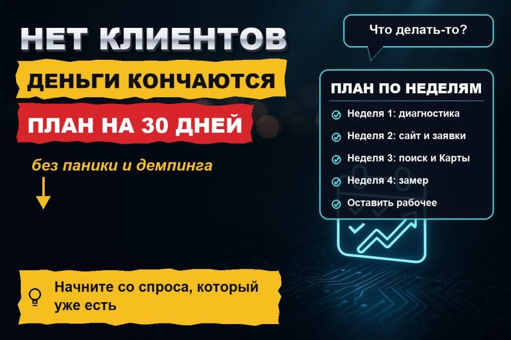 Нет клиентов — что делать: план на 30 дней, когда деньги кончаются быстрее, чем приходят заявки