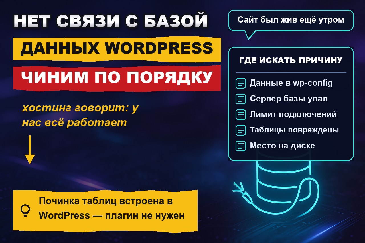 Ошибка установки соединения с базой данных WordPress: причины и порядок действий