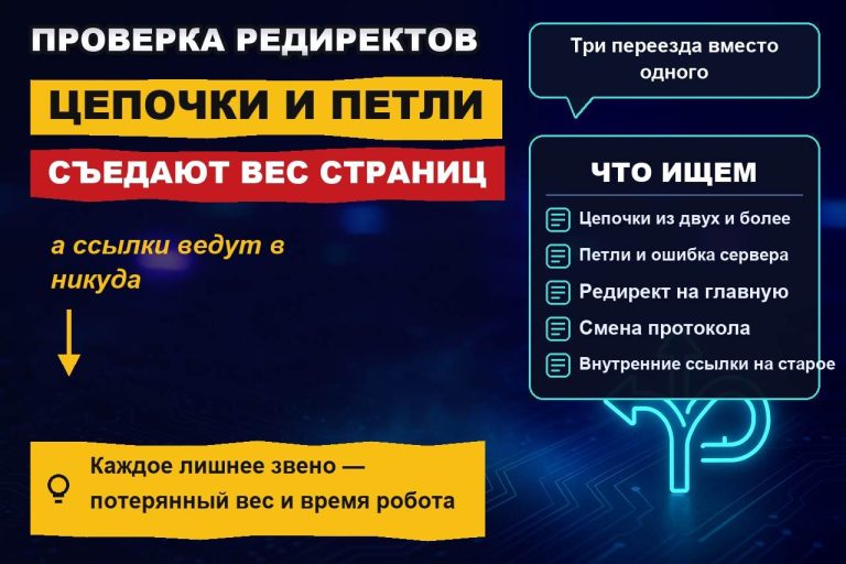 Проверка редиректов: цепочки и петли, которые съедают вес страниц