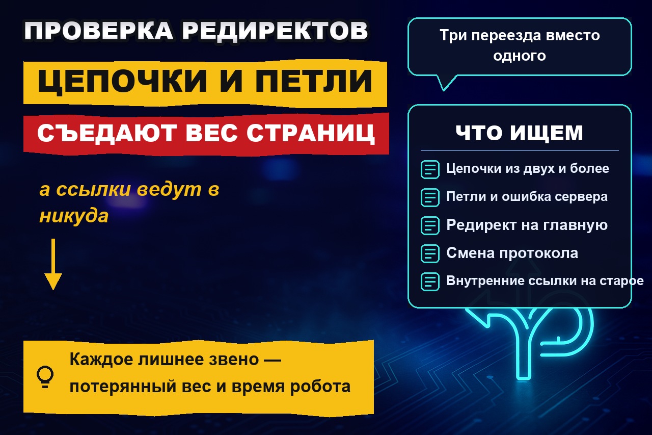 Проверка редиректов: цепочки и петли, которые съедают вес страниц