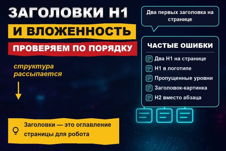 Проверка заголовков H1 и вложенности подзаголовков