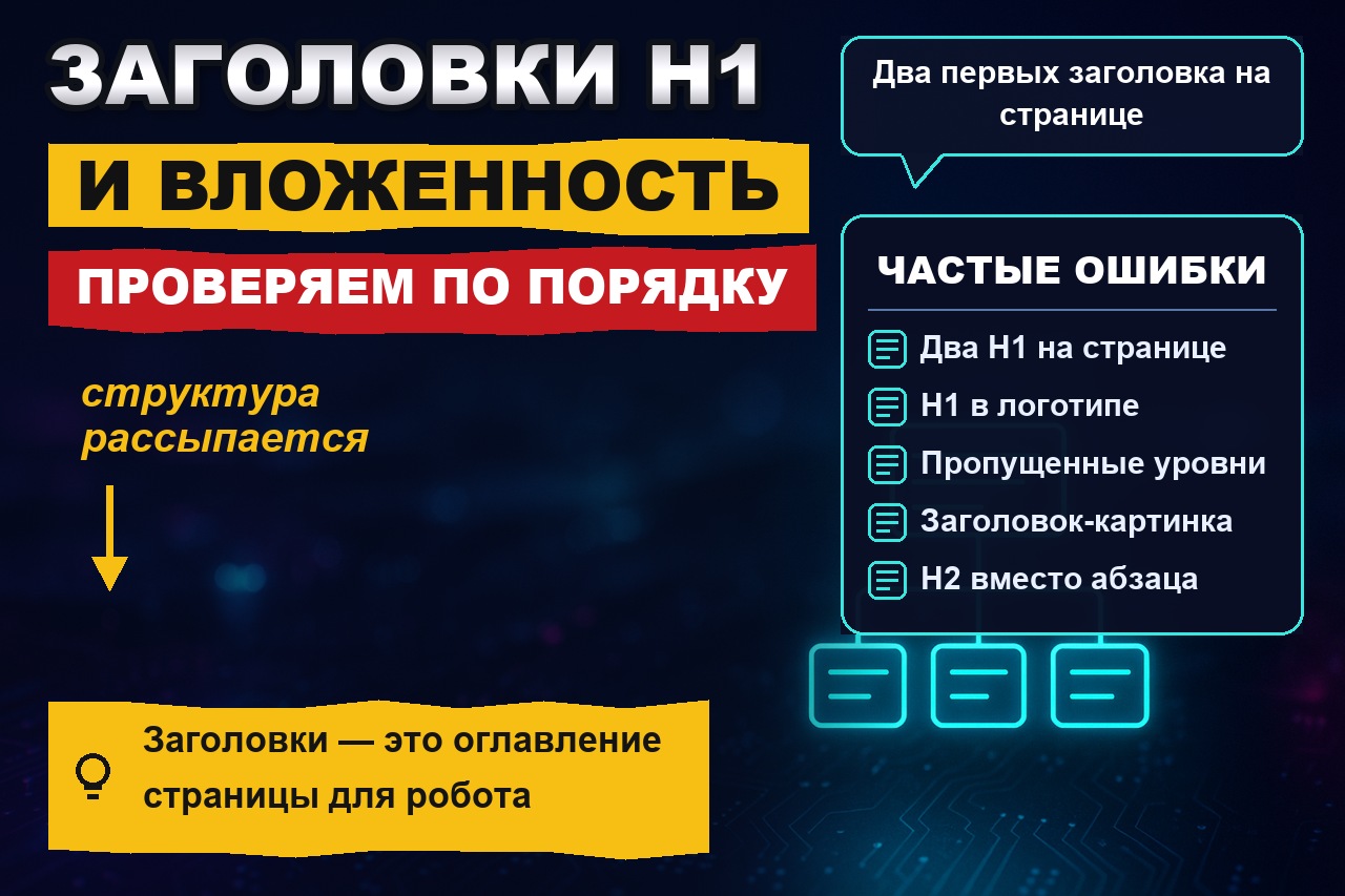 Проверка заголовков H1 и вложенности подзаголовков