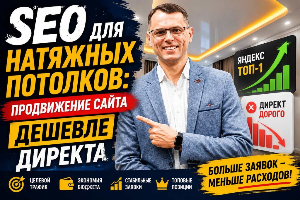 SEO для натяжных потолков: продвижение сайта дешевле Директа