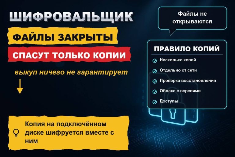 Вирус-шифровальщик в малом бизнесе: какие резервные копии реально спасают, а какие шифруются вместе с данными