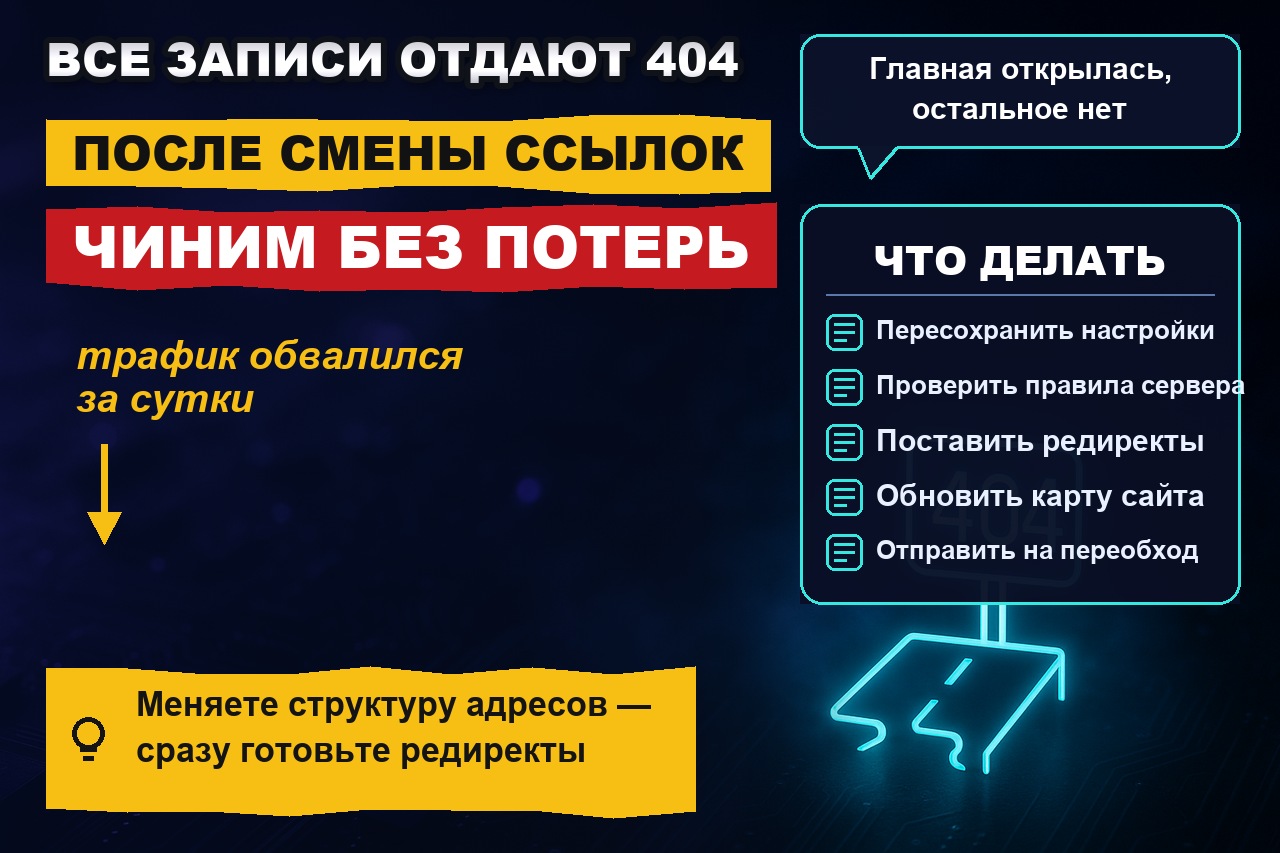 Все записи выдают 404 после смены структуры ссылок: как чинить, не потеряв трафик