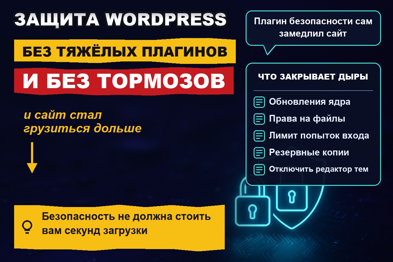 Как защитить WordPress без плагинов-комбайнов: настройки, которые не тормозят сайт