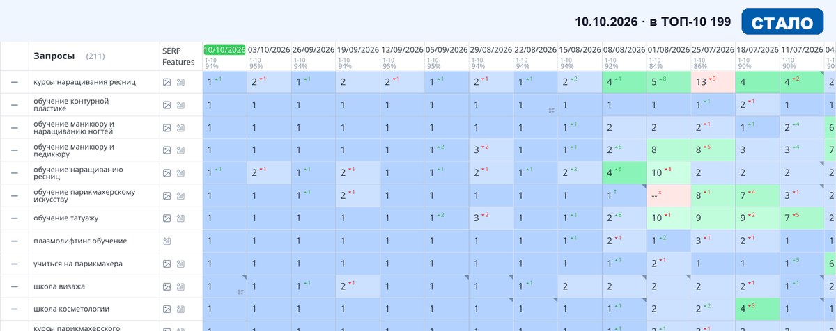 Топвизор 10.10.2026: позиции сайта в Яндексе после SEO-продвижения — Услуги и B2B