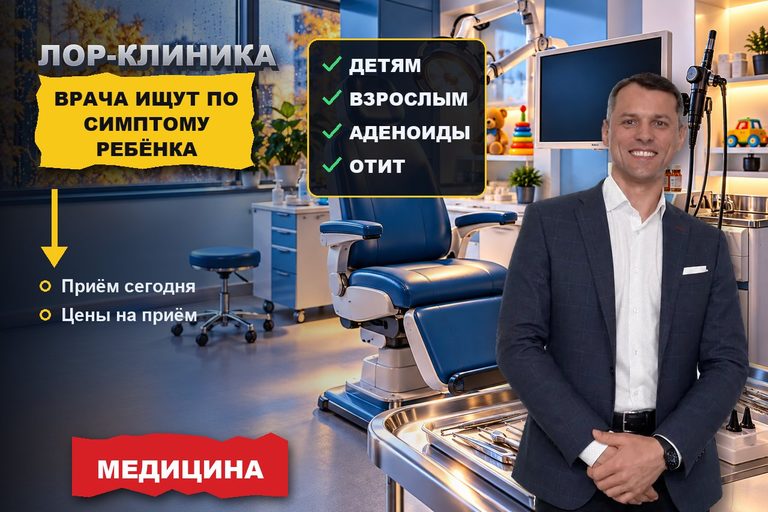 Продвижение сайта ЛОР-клиники: врача ищут по симптому ребёнка и записываются туда, где примут сегодня
