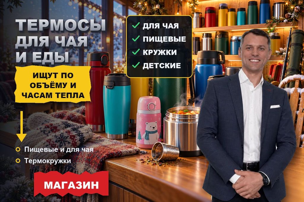 Продвижение сайта магазина термосов: термос ищут по объёму и часам тепла — для чая, еды и рыбалки