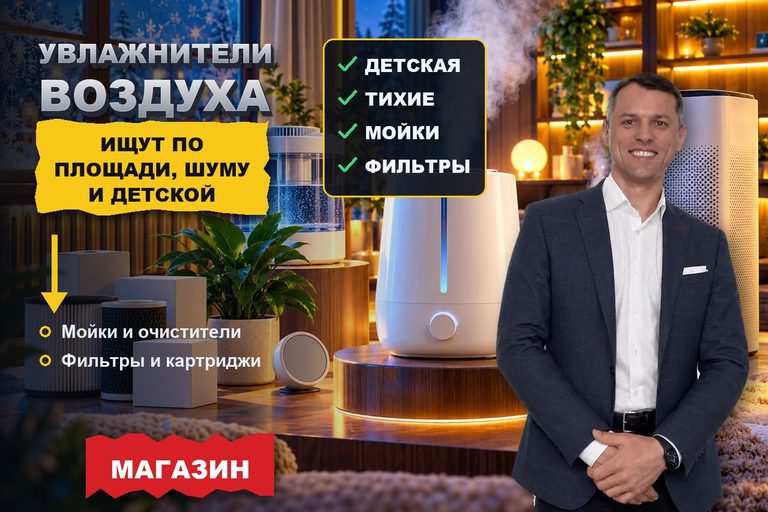 Продвижение сайта магазина увлажнителей: прибор ищут по площади комнаты, шуму ночью и детской, а не по бренду