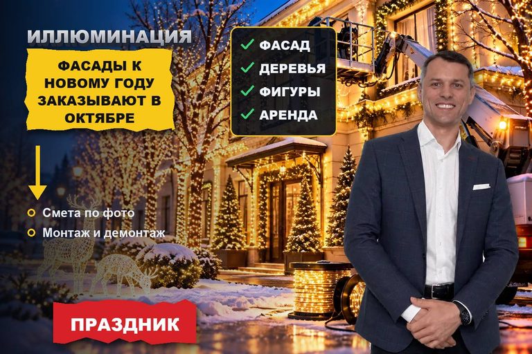 Продвижение сайта монтажа иллюминации: новогоднее оформление фасада заказывают в октябре и ищут по типу объекта