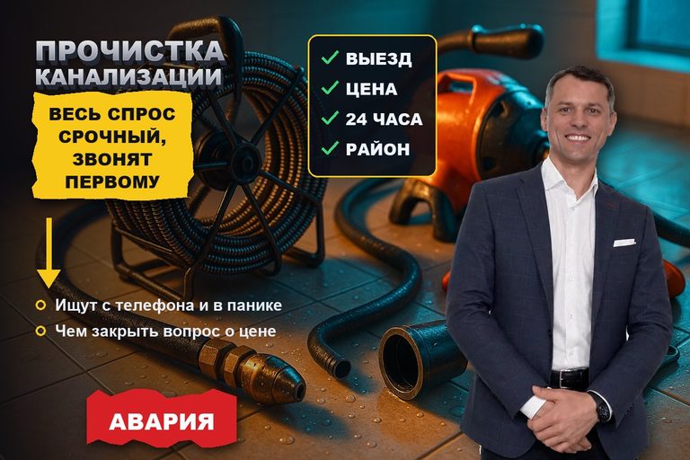 Продвижение сайта по прочистке канализации: весь спрос срочный, звонят первому
