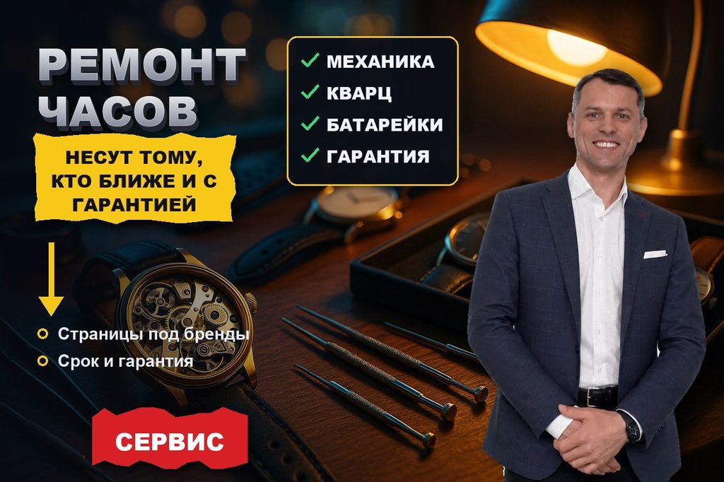 Продвижение сайта ремонта часов: механизм несут тому, кто ближе и даёт гарантию