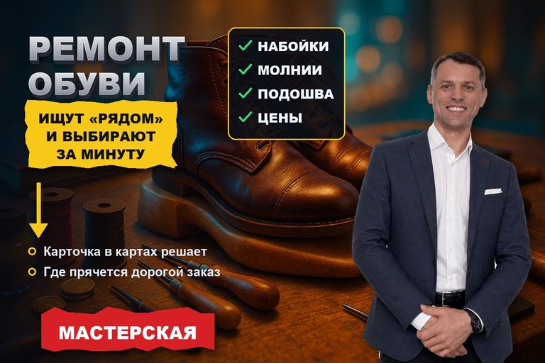 Продвижение сайта ремонта обуви: ищут «рядом», выбирают за минуту