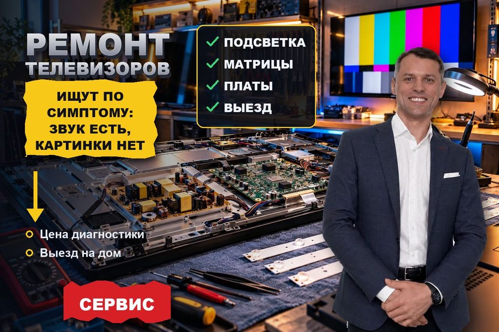 Продвижение сайта ремонта телевизоров: клиент вбивает симптом и марку, а не название сервиса