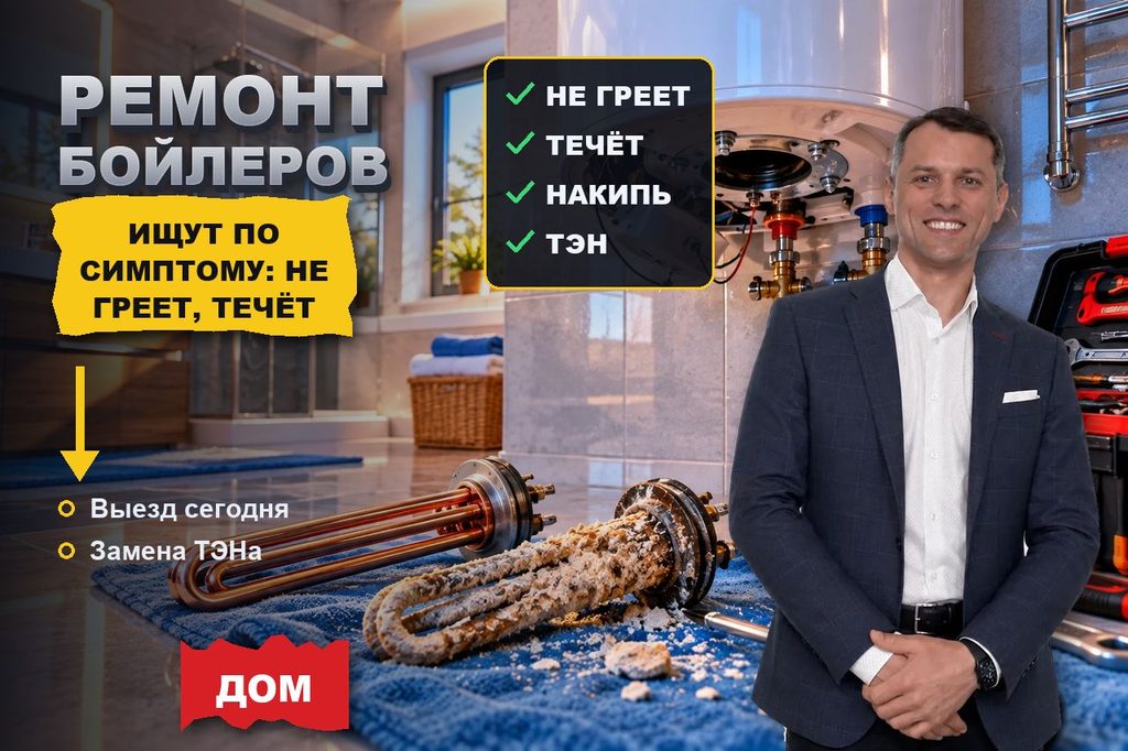 Продвижение сайта ремонта водонагревателей: ищут по симптому и марке и звонят тому, кто приедет сегодня