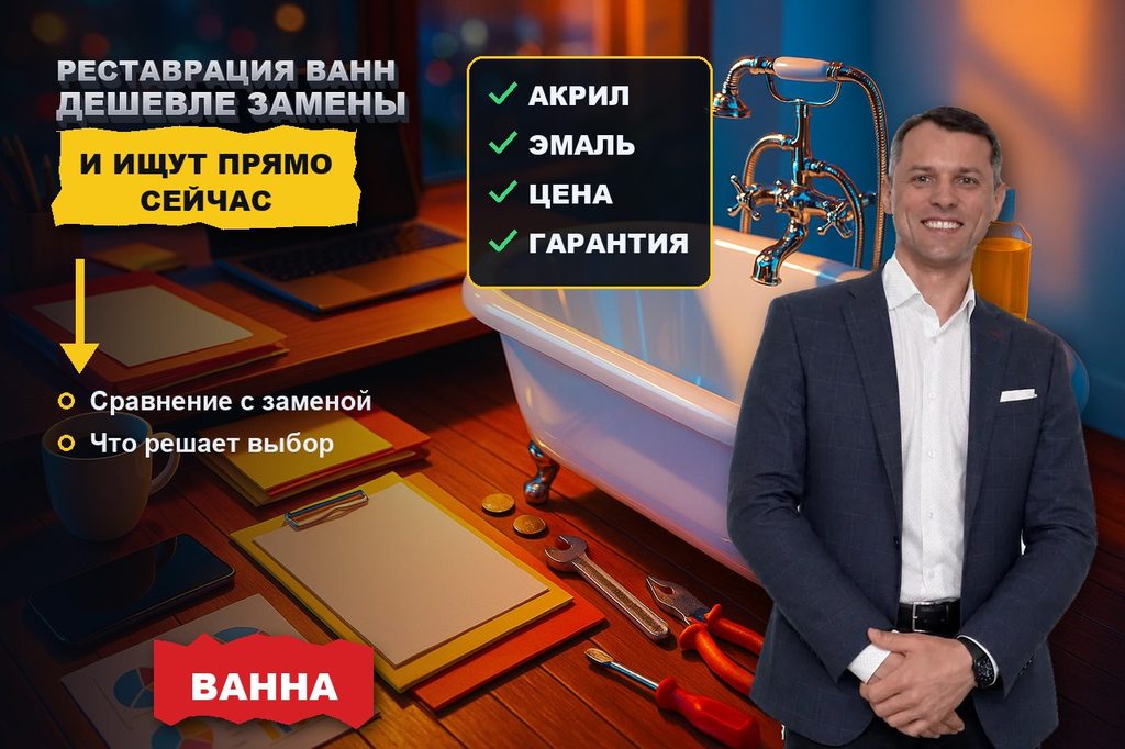 Продвижение сайта по реставрации ванн: дешевле замены и ищут срочно