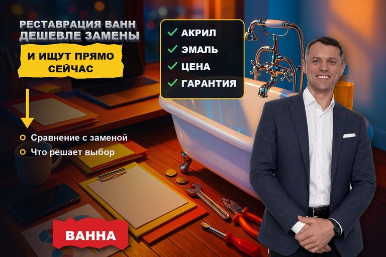 Продвижение сайта по реставрации ванн: дешевле замены и ищут срочно