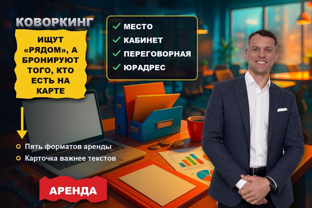 Продвижение сайта коворкинга: ищут «рядом», а бронируют того, кто есть на карте